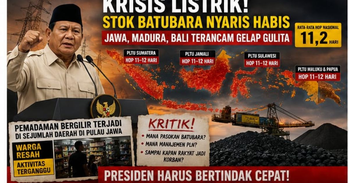 Warning! Stok Batubara untuk PLTU Nyaris Habis, Jawa, Madura, Bali Terancam Gelap Gulita